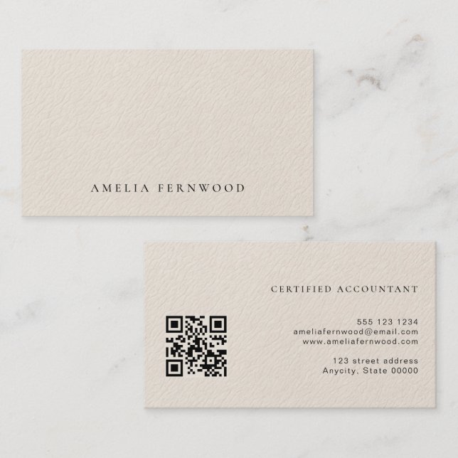 Cartão De Visita Luxury Faux Leather Certified Accountant QR Code (Frente/Verso)