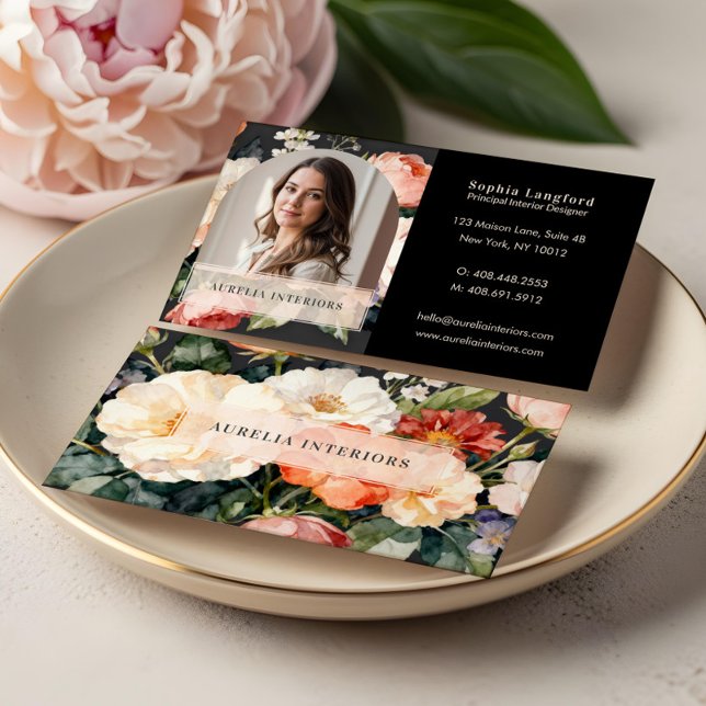 Cartão De Visita Luxury Floral Arch Photo Stylish Interior Designer (Luxury Floral Arch Photo Stylish Interior Designer Business Card)