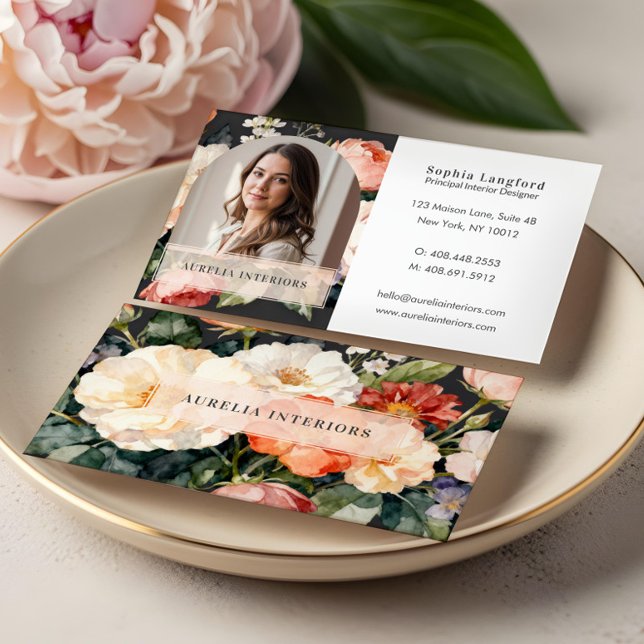 Cartão De Visita Luxury Floral Arch Photo Stylish Interior Designer (Luxury Floral Arch Photo Stylish Interior Designer Business Card)