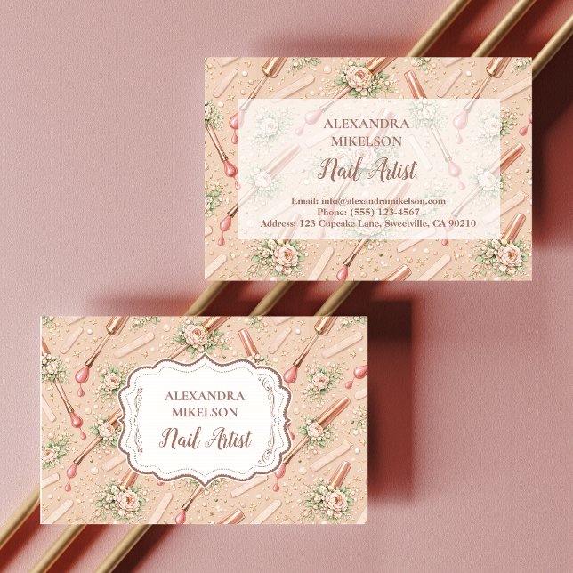 Cartão De Visita Luxury Floral Nail Artist Business (Criador carregado)