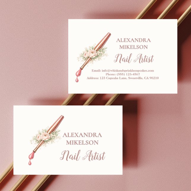 Cartão De Visita Luxury Floral Nail Artist Business (Criador carregado)