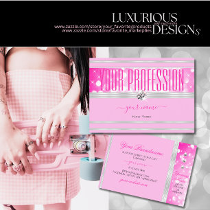Cartão De Visita Luxury Girly Pink Glitter Estrelas com Fronteira d