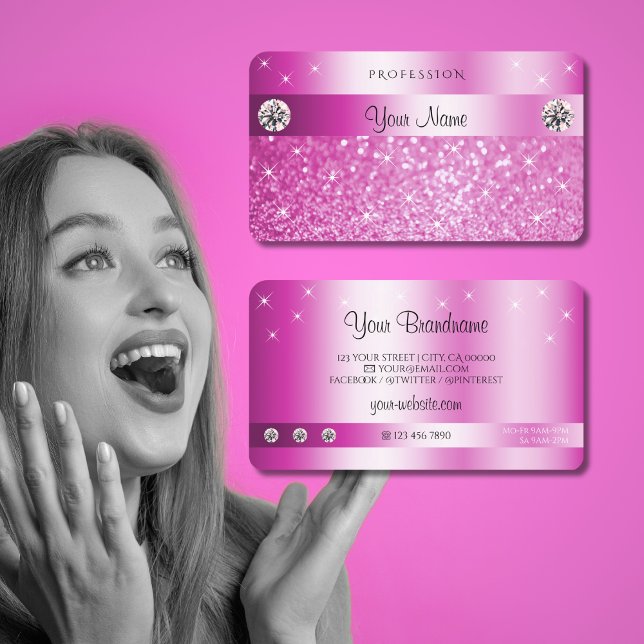 Cartão De Visita Luxury Girly Pink Glitter Estrelas Espumantes (Criador carregado)