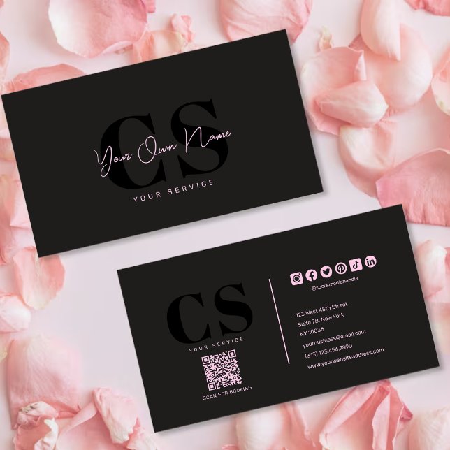 Cartão De Visita Lúxury Glam Black Pink Beauticitic (Luxury Glam Black Pink Beautician Business Card)