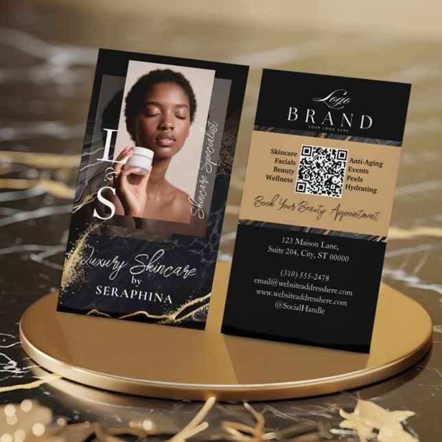 Cartão De Visita Luxury Glam Skincare Esthetician Black Gold Agate (Luxury Glam Skincare Esthetician Black Gold Agate Business Card)