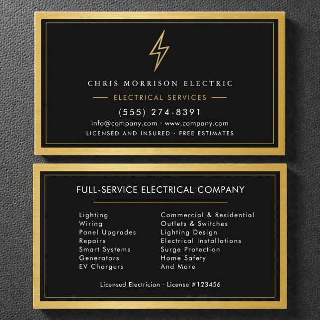 Cartão De Visita Luxury Gold Black Electrical Services (Criador carregado)