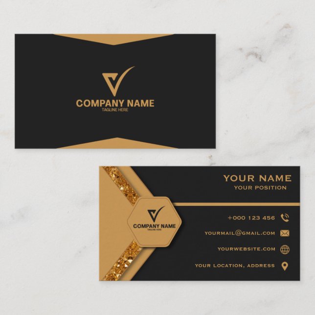 Cartão De Visita Luxury Gold Elegant Business Card Professional (Frente/Verso)