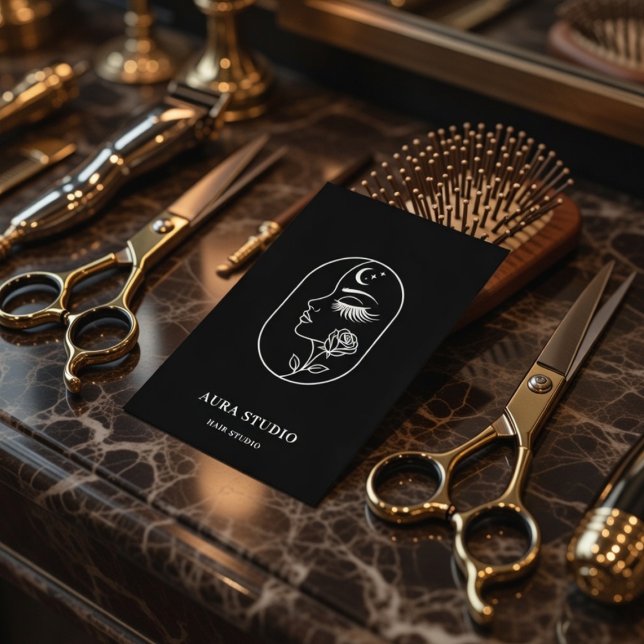 Cartão De Visita Luxury Hair Stylist Business Card with QR Code  (Criador carregado)
