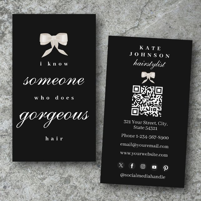 Cartão De Visita Luxury Hairstylist Beaty Salon Hairdresser QR Code (Luxury Hairstylist Beaty Salon Hairdresser QR Code Business Card)