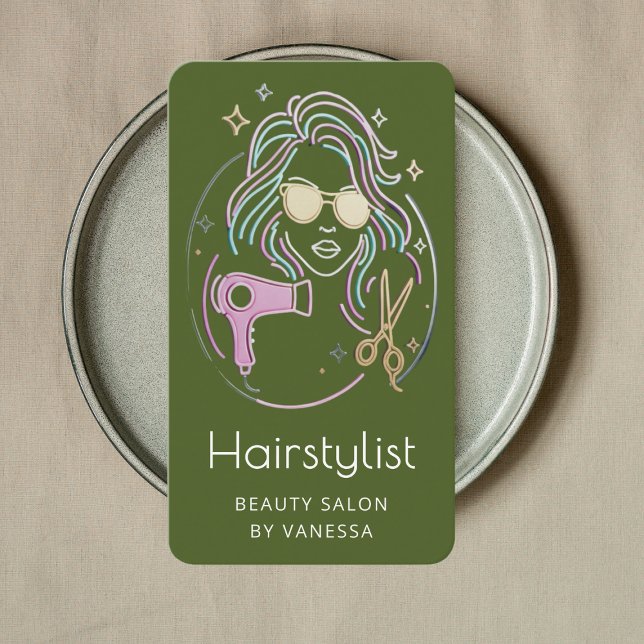 Cartão De Visita Luxury Hairstylist Beauty Salon Qr Code Moss Green (Criador carregado)