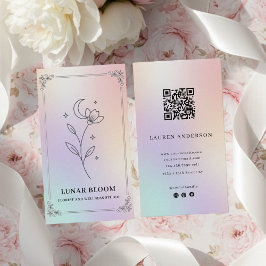 Cartão De Visita Luxury Iridescent Holographic Floral QR Code 