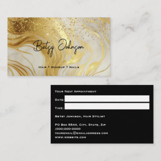 Cartão De Visita Luxury Ivory Marble Gold Glitter Appointment Card