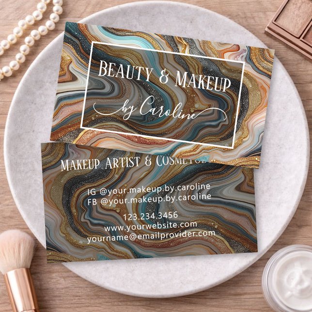 Cartão De Visita Luxury Marble Makeup Artist & Hair Stylist (Criador carregado)