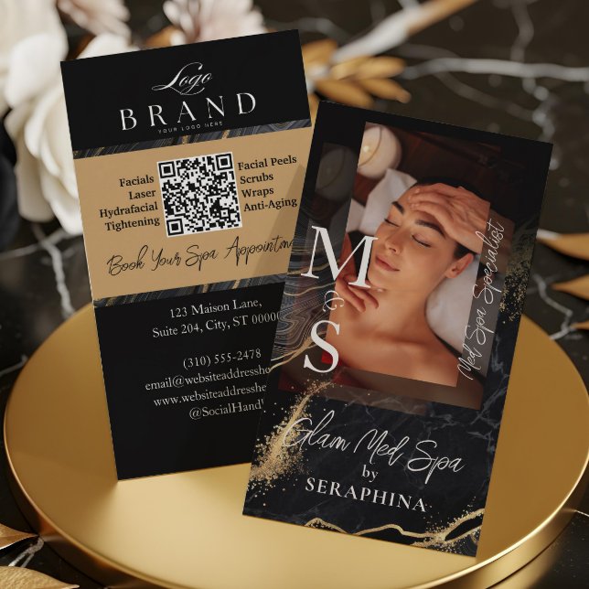 Cartão De Visita Luxury Med Spa Esthetician Black Gold Agate (Luxury Med Spa Esthetician Black Gold Agate Business Card)