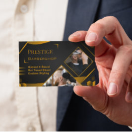 Cartão De Visita Luxury Modern Black and Gold Barbershop