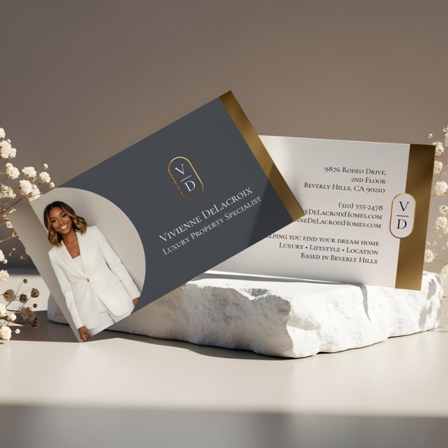 Cartão De Visita Luxury Modern Gold Arch Monogram Real Estate Photo (Luxury Modern Gold Arch Monogram Real Estate Photo Business Card)