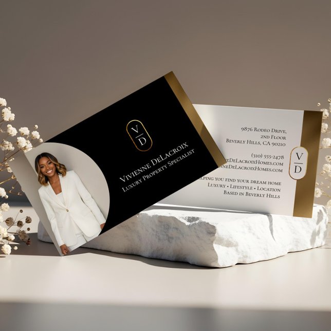 Cartão De Visita Luxury Modern Gold Arch Monogram Real Estate Photo (Luxury Modern Gold Arch Monogram Real Estate Photo Business Card)