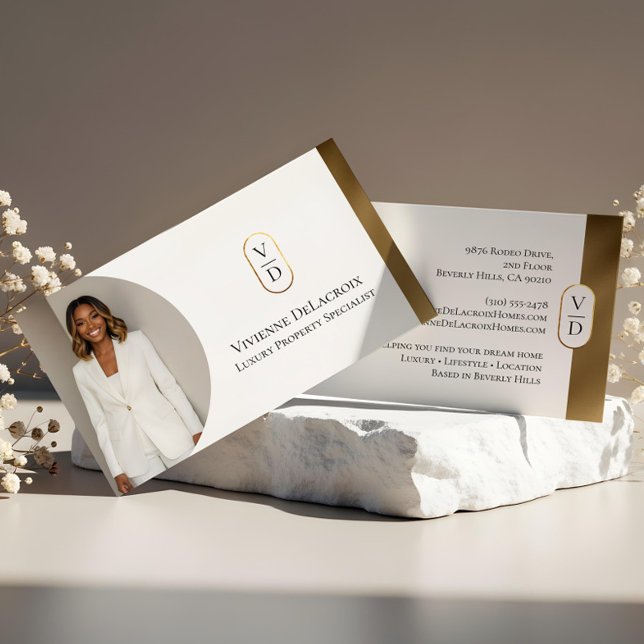 Cartão De Visita Luxury Modern Gold Arch Monogram Real Estate Photo (Luxury Modern Gold Arch Monogram Real Estate Photo Business Card)