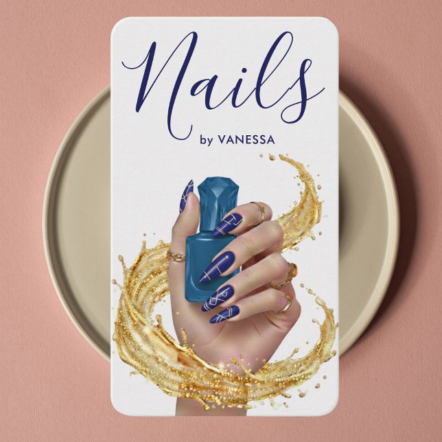 Cartão De Visita Luxury Nail Artist Manicurist Cobalt Blue Gold (Criador carregado)