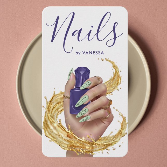 Cartão De Visita Luxury Nail Artist Manicurist Pistachio Lilac Gold (Criador carregado)