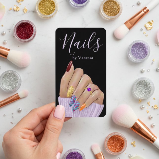 Cartão De Visita Luxury Nail Salon QR Code Modern Nail Tech (Criador carregado)