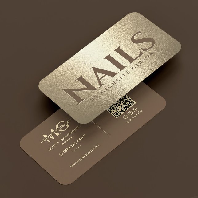 Cartão De Visita Luxury Nail Tech Studio Marrom Dourado Falso (Luxury Nail Tech Studio Brown Faux Gold Business Card
)