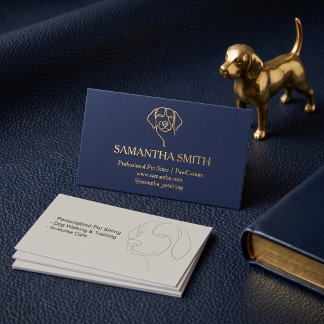 Cartão De Visita Luxury Navy & Gold Pet Sitter Business Card | Eleg