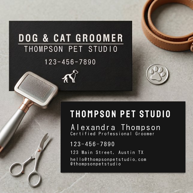 Cartão De Visita Luxury Pet Groomer Modern Bold Professional (Criador carregado)