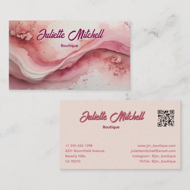 Cartão De Visita Luxury Pink Marble Agate Fluid Business Card (Frente/Verso)