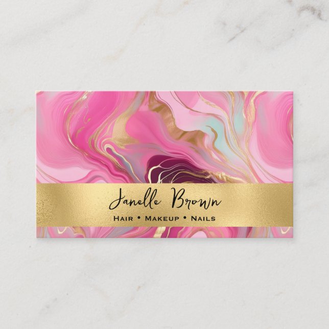 Cartão De Visita Luxury Pink Marble and Gold Foil (Frente)