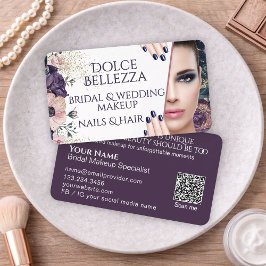 Cartão De Visita Luxury Pink Purple Floral Bridal Makeup Artist
