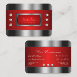 Cartão De Visita Luxury Prata e Vermelho com Retenções Shimmery