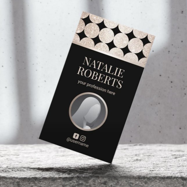 Cartão De Visita Luxury Preto e Dourado Salão Geométrico e Foto SPA (Criador carregado)