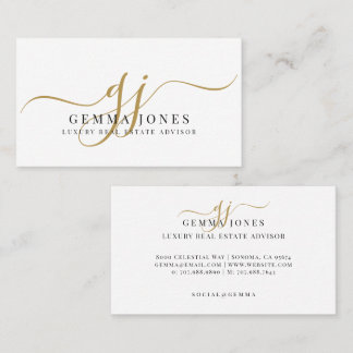 Cartão De Visita Luxury Real Estate Advisor Gold Script Monogram
