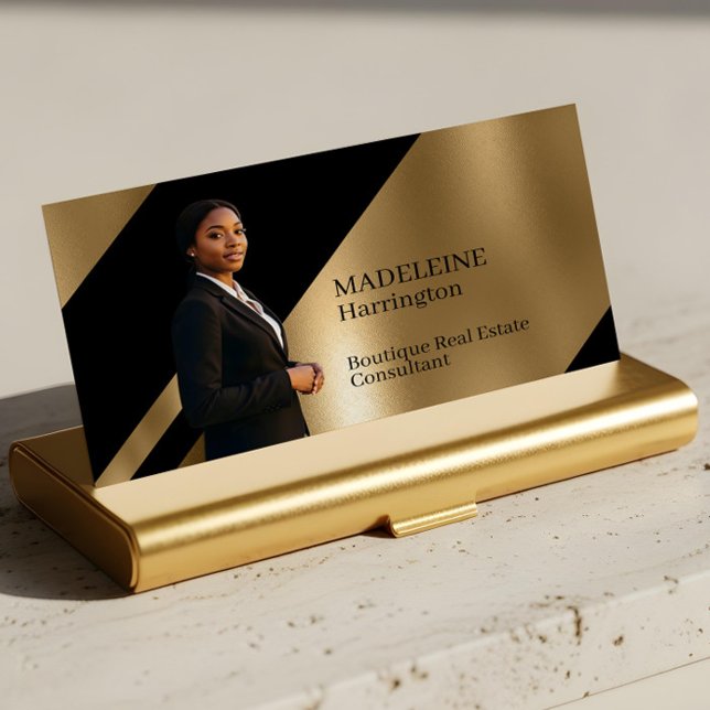 Cartão De Visita Luxury Real Estate Agent Black & Gold Black Luxe (Luxury Real Estate Agent Black & Gold Black Luxe Business Card)