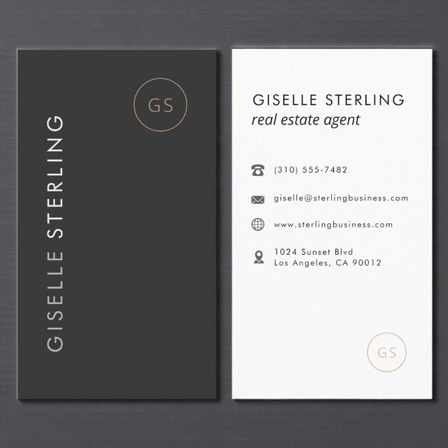 Cartão De Visita Luxury Real Estate Agent Black Gold Elegant Modern (Criador carregado)