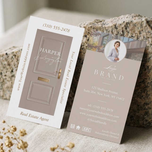 Cartão De Visita Luxury Real Estate Beige Door Professional Photo (Luxury Real Estate Beige Door Professional Photo Business Card)