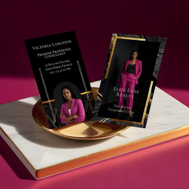 Cartão De Visita Luxury Real Estate Black Gold Marble Arch Photo (Luxury Real Estate Black Gold Marble Arch Photo Business Card)