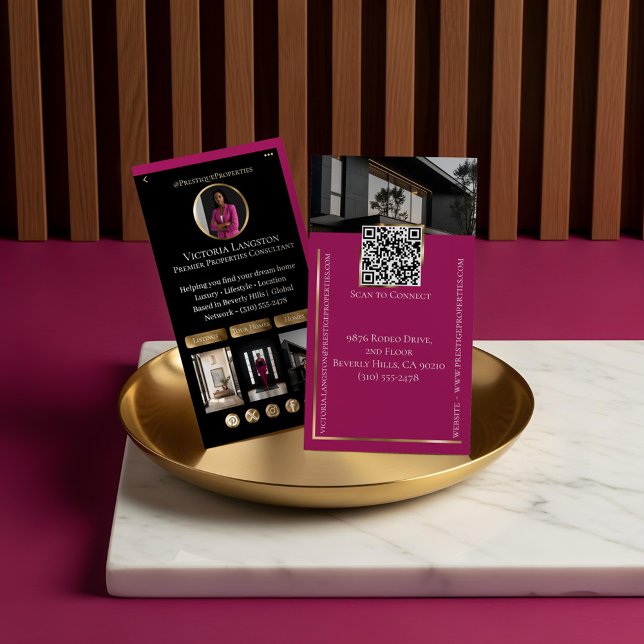 Cartão De Visita Luxury Real Estate Black Gold Pink Social Photos (Luxury Real Estate Black Gold Pink Social Photos Business Card)