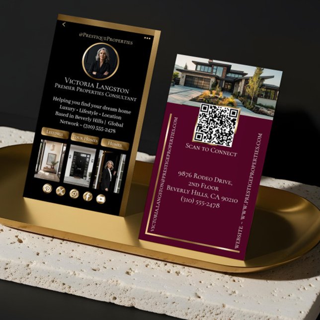 Cartão De Visita Luxury Real Estate Black Gold Social Media Photos (Luxury Real Estate Black Gold Social Media Photos Business Card)