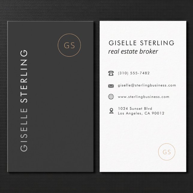 Cartão De Visita Luxury Real Estate Broker Black Gold Elegant (Criador carregado)
