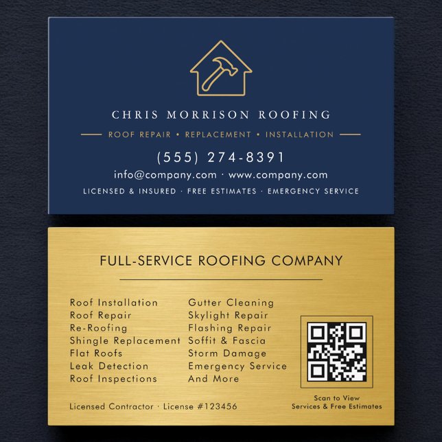 Cartão De Visita Luxury Roofing Roofer Company QR Code (Criador carregado)