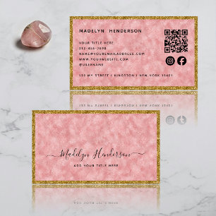 Cartão De Visita Luxury Rosa Quartz Dourado Quadro QR Código de QR