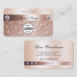 Cartão De Visita Luxury Rose Gold Glitter Sparkling Stars with Logo