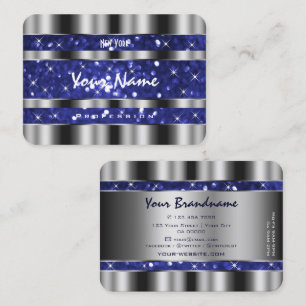 Cartão De Visita Luxury Royal Blue Glitter Sparkle Stars Silver