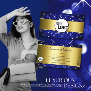 Cartão De Visita Luxury Royal Blue Glitter Stars Logotipo Dourado