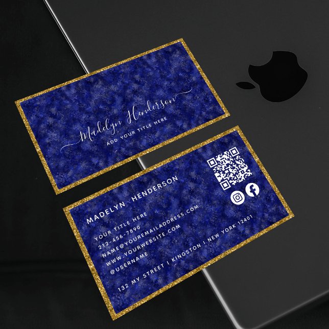 Cartão De Visita Luxury Sapphire Dourado Quadro QR Código de QR Míd (Criador carregado)