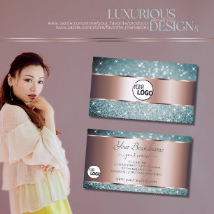 Cartão De Visita Luxury Teal Glitter Estrelas Luminosas Logotipo Ro