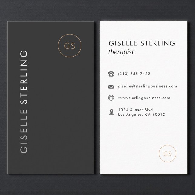 Cartão De Visita Luxury Therapist Black Gold Elegant Modern (Criador carregado)