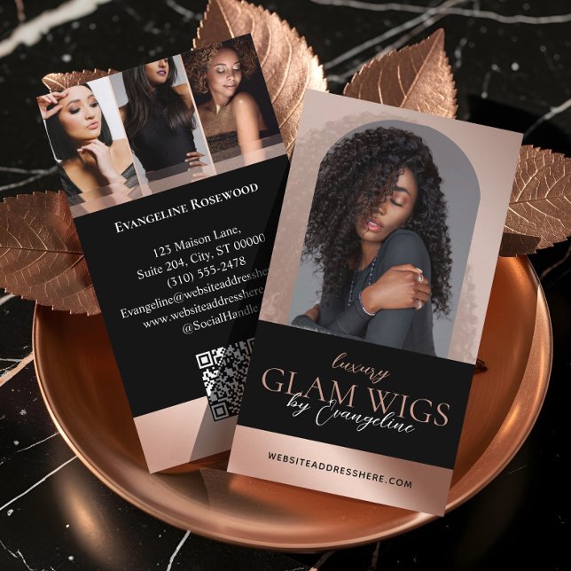 Cartão De Visita Luxury Wig Hair Studio Arch Luxe Photo Black Rose (Luxury Wig Hair Studio Arch Luxe Photo Black Rose Business Card)